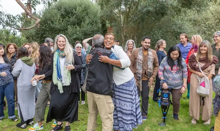 A community gathered outdoors