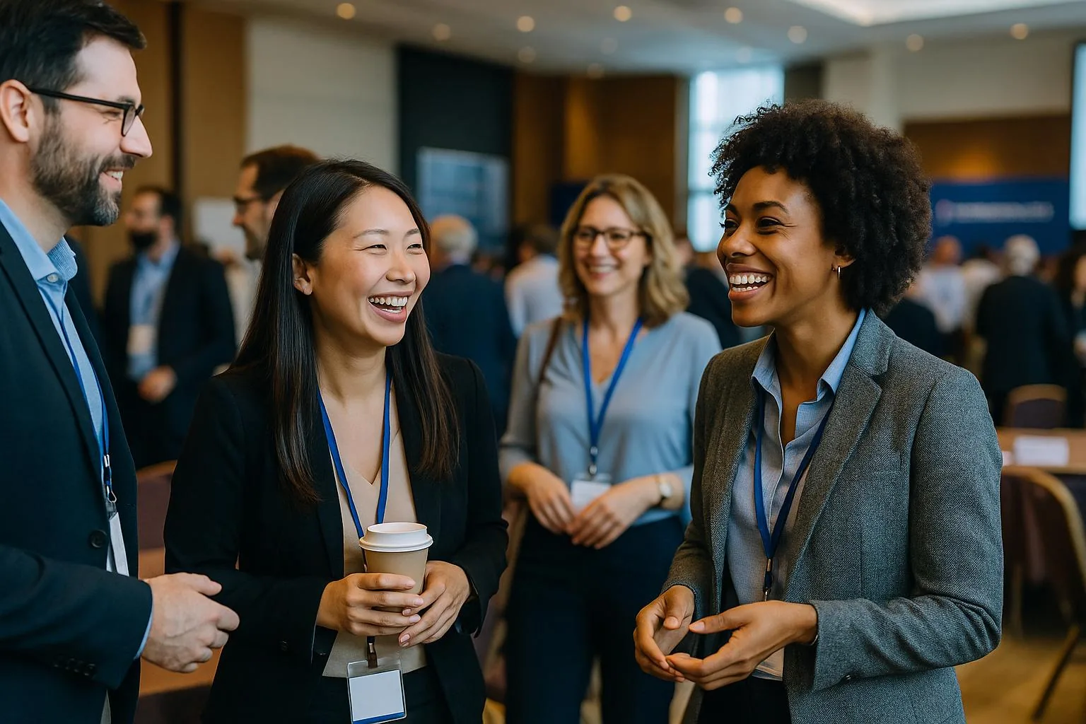 Professionals connecting at a leadership gathering
